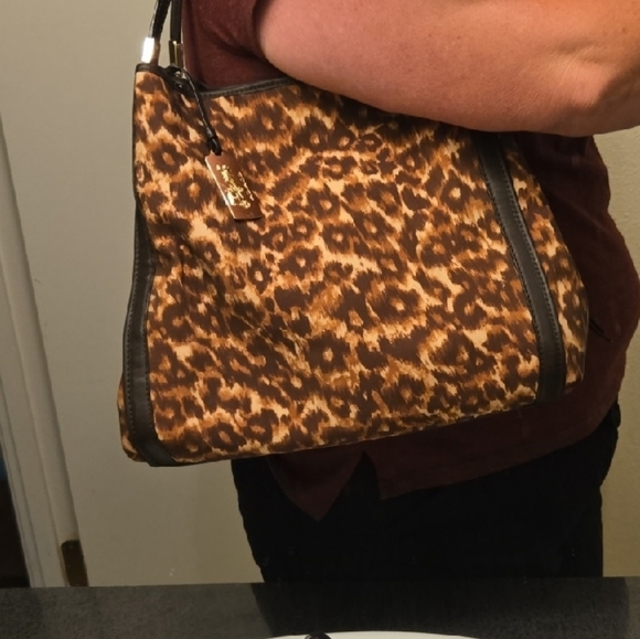 Coach Handbags - Coach Leopard Print Shoulder Bag - Brown and Black